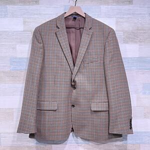 Saville Row London Wool Tweed Sport Coat Brown Houndstooth Check Mens 46R